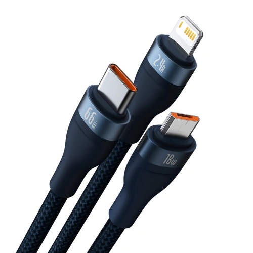 Kabel 3w1 Baseus Flash Series Ⅱ USB-USB-C/microUSB/Lightning 66W 1.2m (niebieski)