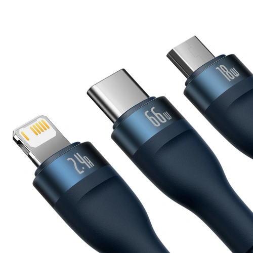 Kabel 3w1 Baseus Flash Series Ⅱ USB-USB-C/microUSB/Lightning 66W 1.2m (niebieski)