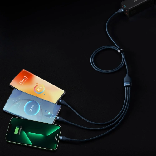 Kabel 3w1 Baseus Flash Series Ⅱ USB-USB-C/microUSB/Lightning 66W 1.2m (niebieski)