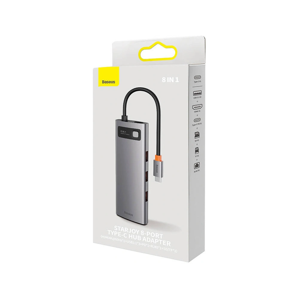 Hurtownia GSM - Hub Baseus StarJoy Series 8w1 USB-C - HDMI + 3 x USB 3.1 + USB-C PD + RJ45 + microSD/SD - BSU3895 - {ean13} - Hurt