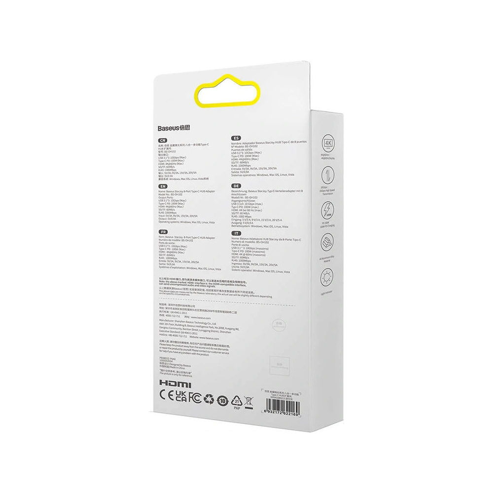 Hurtownia GSM - Hub Baseus StarJoy Sorozat 8w1 USB-C - HDMI + 3 x USB 3.1 + USB-C PD + RJ45 + microSD/SD - BSU3895 - {ean13} - Hurt