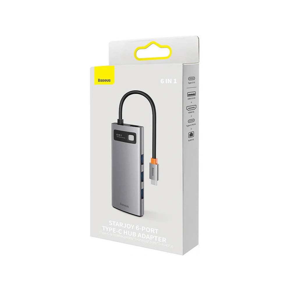 Hurtownia GSM - Hub Baseus StarJoy Serie 6in1 USB-C - HDMI + 3 x USB 3.0 + USB-C PD + RJ45 - BSU3896 - {ean13} - Hurt