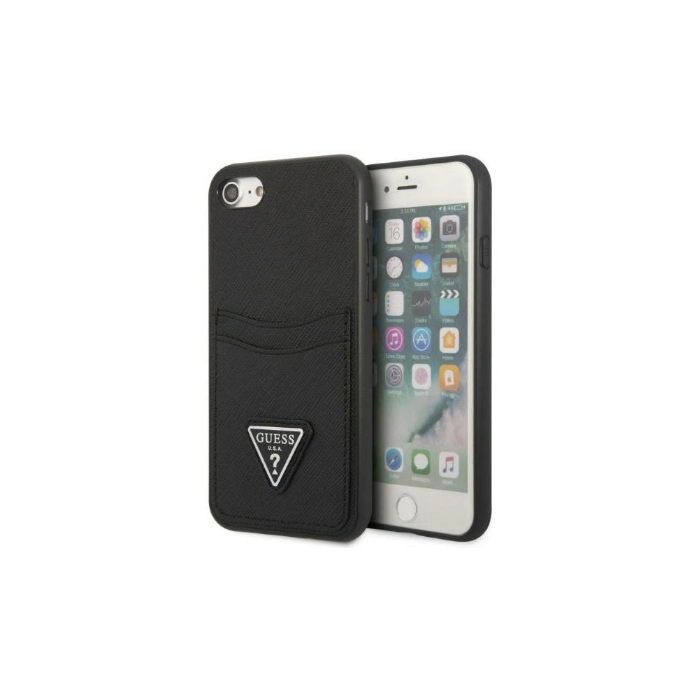 Hurtownia GSM - Case Guess GUHCI8PSATPK Apple iPhone SE 2022/SE 2020/8/7 Hartschale schwarz/black Hartschale Saffiano Triangle Logo Kartenfach - GUE2329 - {ean13} - Hurt