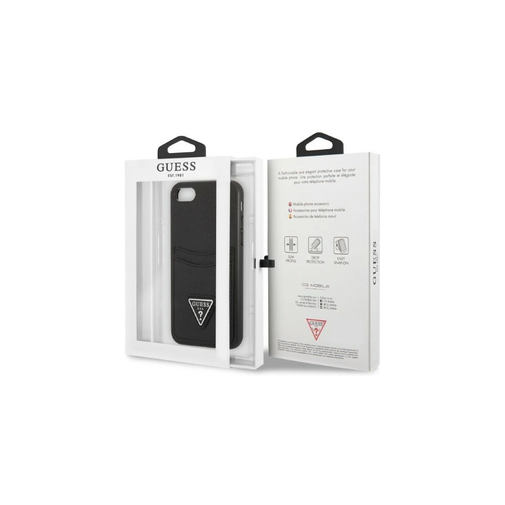 Hurtownia GSM - Case Guess GUHCI8PSATPK Apple iPhone SE 2022/SE 2020/8/7 Hartschale schwarz/black Hartschale Saffiano Triangle Logo Kartenfach - GUE2329 - {ean13} - Hurt