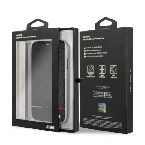 Etui BMW BMTRBKI61PUCARTCBK Apple iPhone XR book czarny/black Carbon Tricolor Stripe