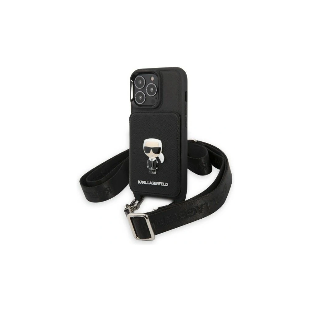 Hurtownia GSM - Etui Karl Lagerfeld KLHCP13LSAIPCK Apple iPhone 13 Pro kemény tok fekete/szürke Saffiano Metal Ikonik - KLD1366 - {ean13} - Hurt