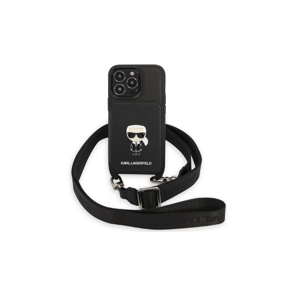 Hurtownia GSM - Etui Karl Lagerfeld KLHCP13LSAIPCK Apple iPhone 13 Pro kemény tok fekete/szürke Saffiano Metal Ikonik - KLD1366 - {ean13} - Hurt