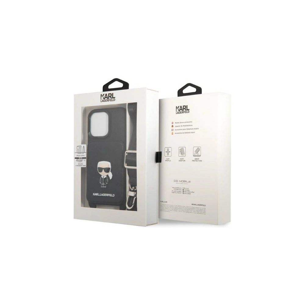 Hurtownia GSM - Etui Karl Lagerfeld KLHCP13LSAIPCK Apple iPhone 13 Pro kemény tok fekete/szürke Saffiano Metal Ikonik - KLD1366 - {ean13} - Hurt