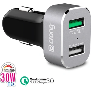 Hurtownia GSM - Autós töltő Crong Power Car Charger 30W USB QuickCharge 3.0 + USB 2.4A (alumínium) - CRG75 - {ean13} - Hurt
