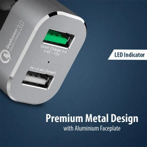 Hurtownia GSM - Autós töltő Crong Power Car Charger 30W USB QuickCharge 3.0 + USB 2.4A (alumínium) - CRG75 - {ean13} - Hurt