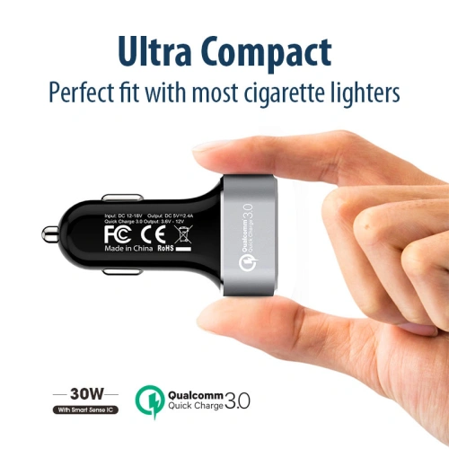 Ładowarka samochodowa Crong Power Car Charger 30W USB QuickCharge 3.0 + USB 2.4A (aluminium)