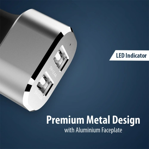 Ładowarka samochodowa Crong Power Car Charger 24W 2xUSB 2.4A (aluminium)