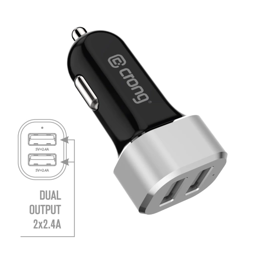 Ładowarka samochodowa Crong Power Car Charger 24W 2xUSB 2.4A (aluminium)