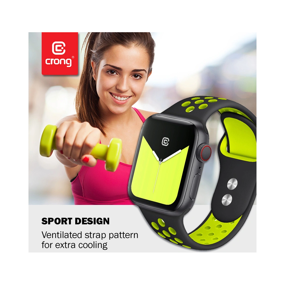 Pasek Crong Duo Sport Apple Watch 4/5/6/7/SE/8/9/10 40/41/42mm (černý/limetkový)