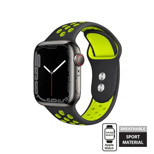 Pasek Crong Duo Sport Apple Watch 4/5/6/7/SE/8/9/10 40/41/42mm (czarny/limonkowy)