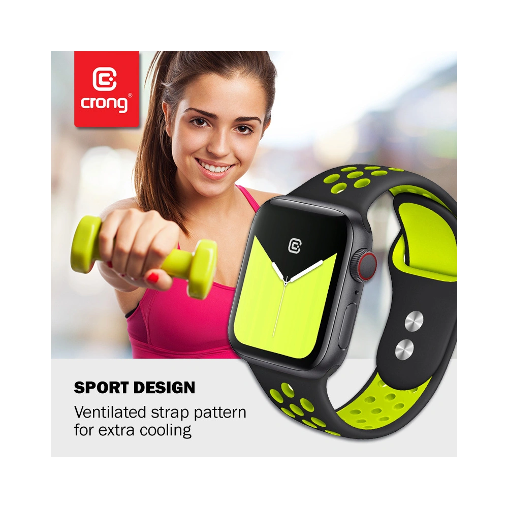 Belt Crong Duo Sport Apple Watch 4/5/6/7/SE/8/9/Ultra 44/45/49mm (black/lime)