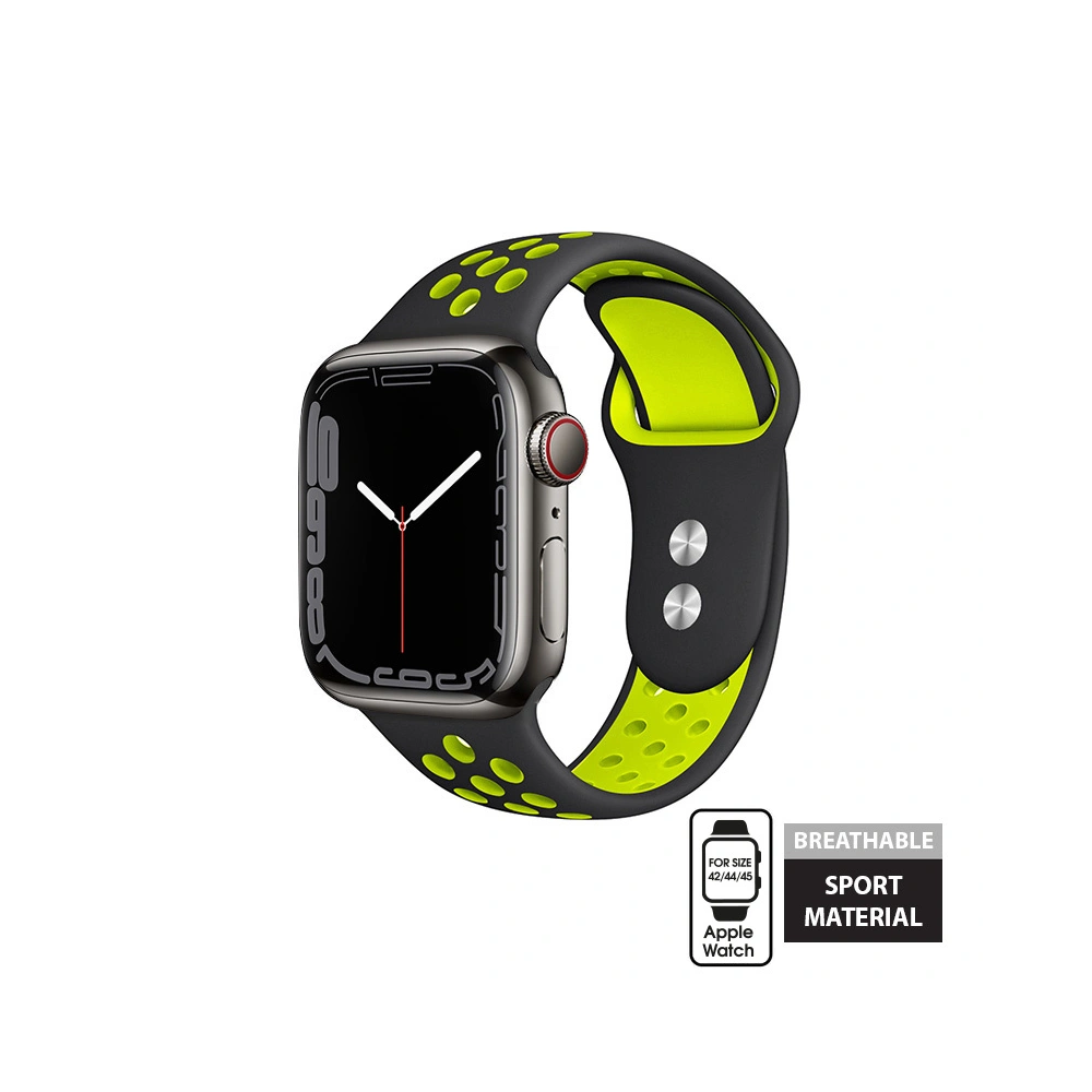 Pasek Crong Duo Sport Apple Watch 4/5/6/7/SE/8/9/Ultra 44/45/49mm (černý/limetkový)