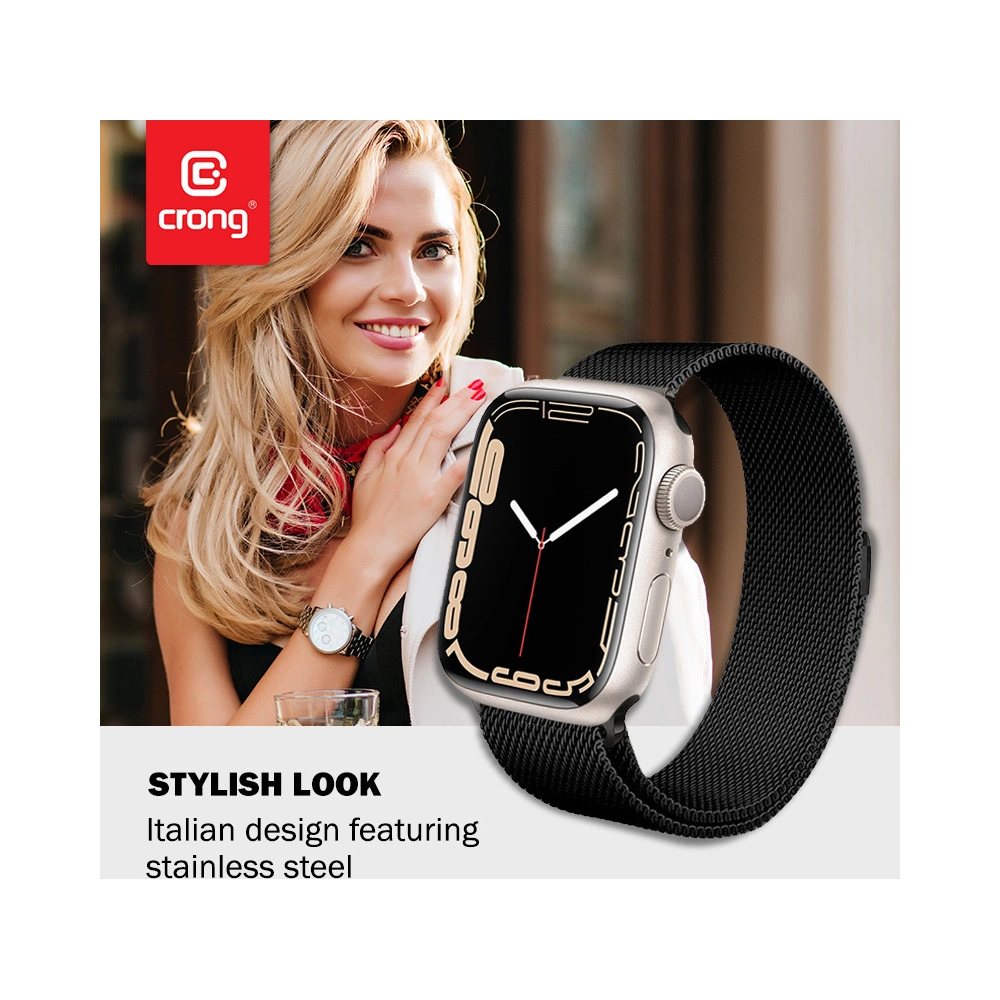 Hurtownia GSM - Bransoleta Crong Milano Steel Apple Watch 4/5/6/7/SE/8/9 40/41mm (czarny) - CRG157 - {ean13} - Hurt