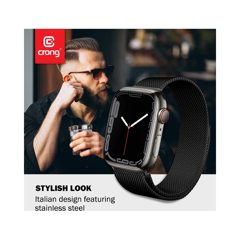 Hurtownia GSM - Bransoleta Crong Milano Steel Apple Watch 4/5/6/7/SE/8/9 40/41mm (czarny) - CRG157 - {ean13} - Hurt