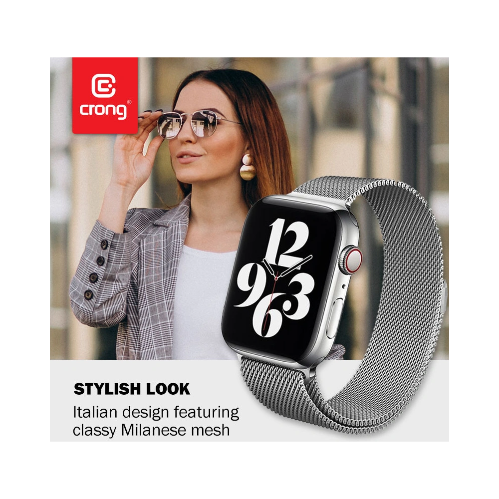 Hurtownia GSM - Náramek Crong Milano Steel Apple Watch 4/5/6/7/SE/8/9 40/41mm (stříbrný) - CRG158 - {ean13} - Hurt