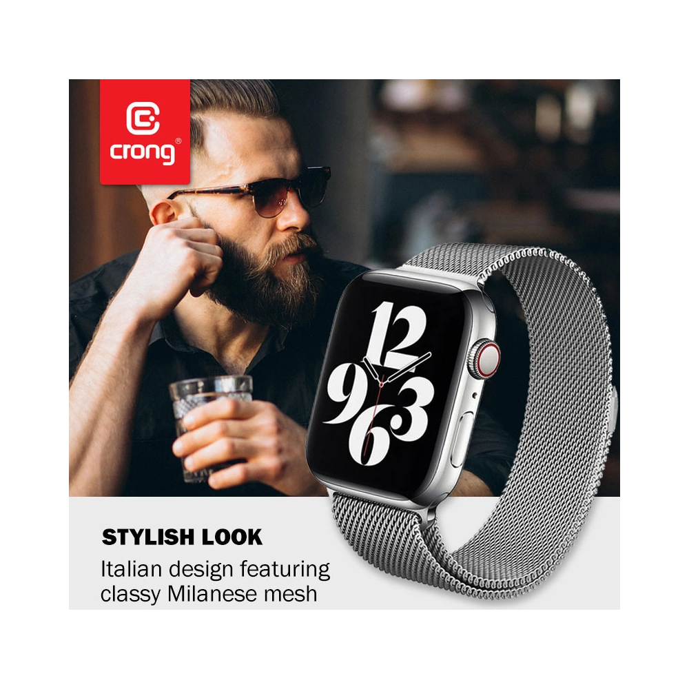 Hurtownia GSM - Náramek Crong Milano Steel Apple Watch 4/5/6/7/SE/8/9 40/41mm (stříbrný) - CRG158 - {ean13} - Hurt