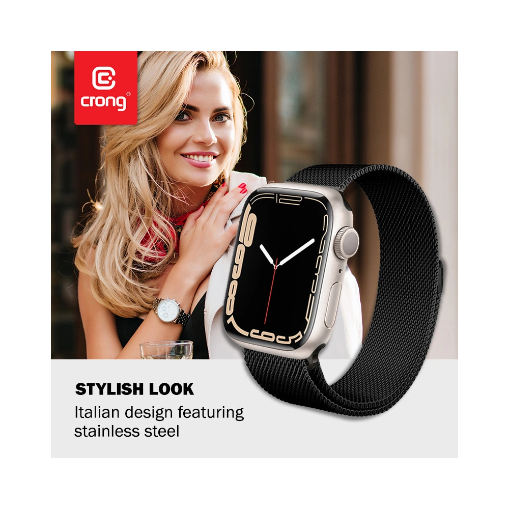 Hurtownia GSM - Bransoleta Crong Milano Steel Apple Watch 4/5/6/7/SE/8/9/Ultra 44/45/49mm (černá) - CRG160 - {ean13} - Hurt