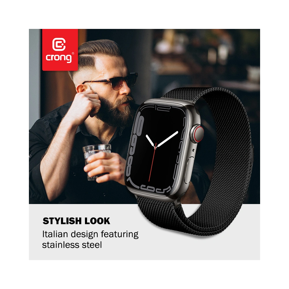 Hurtownia GSM - Bransoleta Crong Milano Steel Apple Watch 4/5/6/7/SE/8/9/Ultra 44/45/49mm (černá) - CRG160 - {ean13} - Hurt