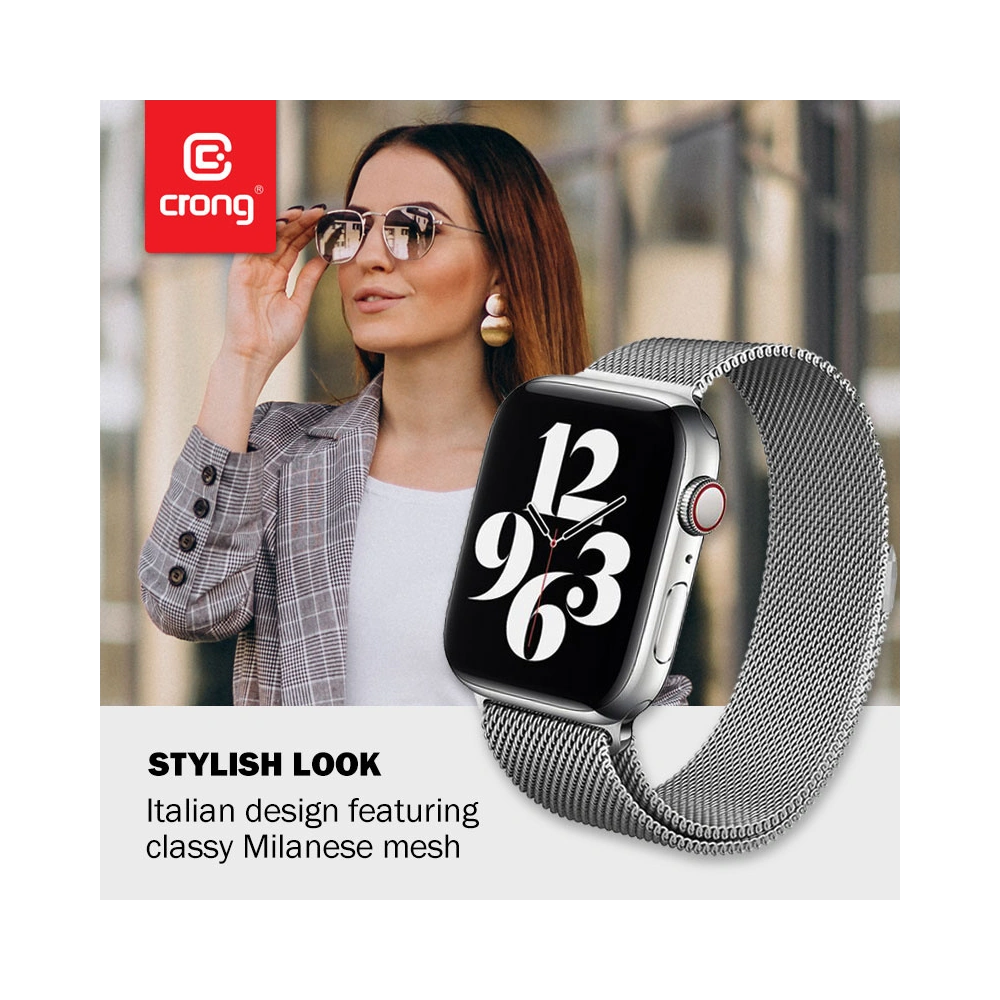 Hurtownia GSM - Bransoleta Crong Milano Steel Apple Watch 4/5/6/7/SE/8/9/Ultra 44/45/49mm (stříbrná) - CRG161 - {ean13} - Hurt
