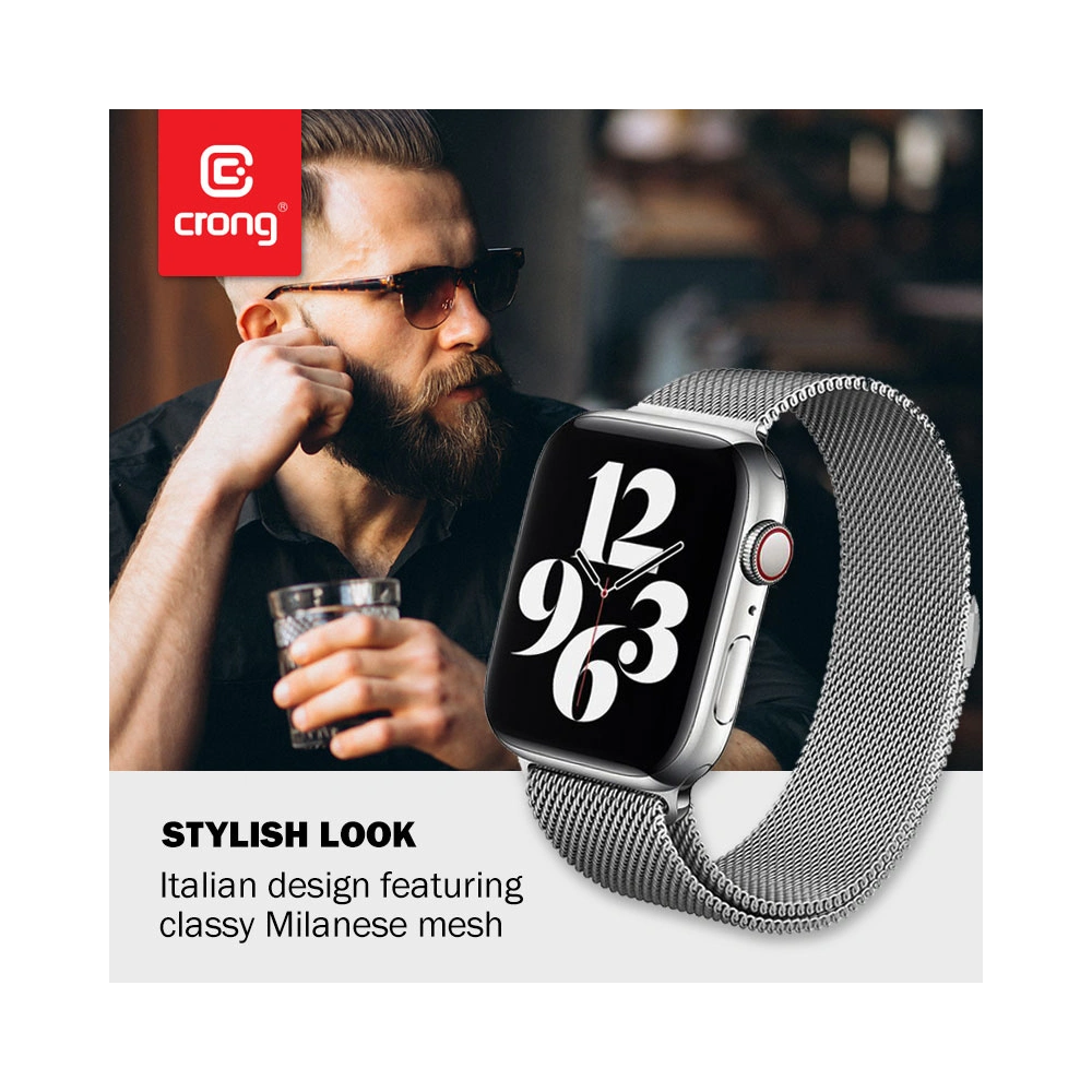 Hurtownia GSM - Brățara Crong Milano Steel Apple Watch 4/5/6/7/SE/8/9/Ultra 44/45/49mm (argintie) - CRG161 - {ean13} - Hurt