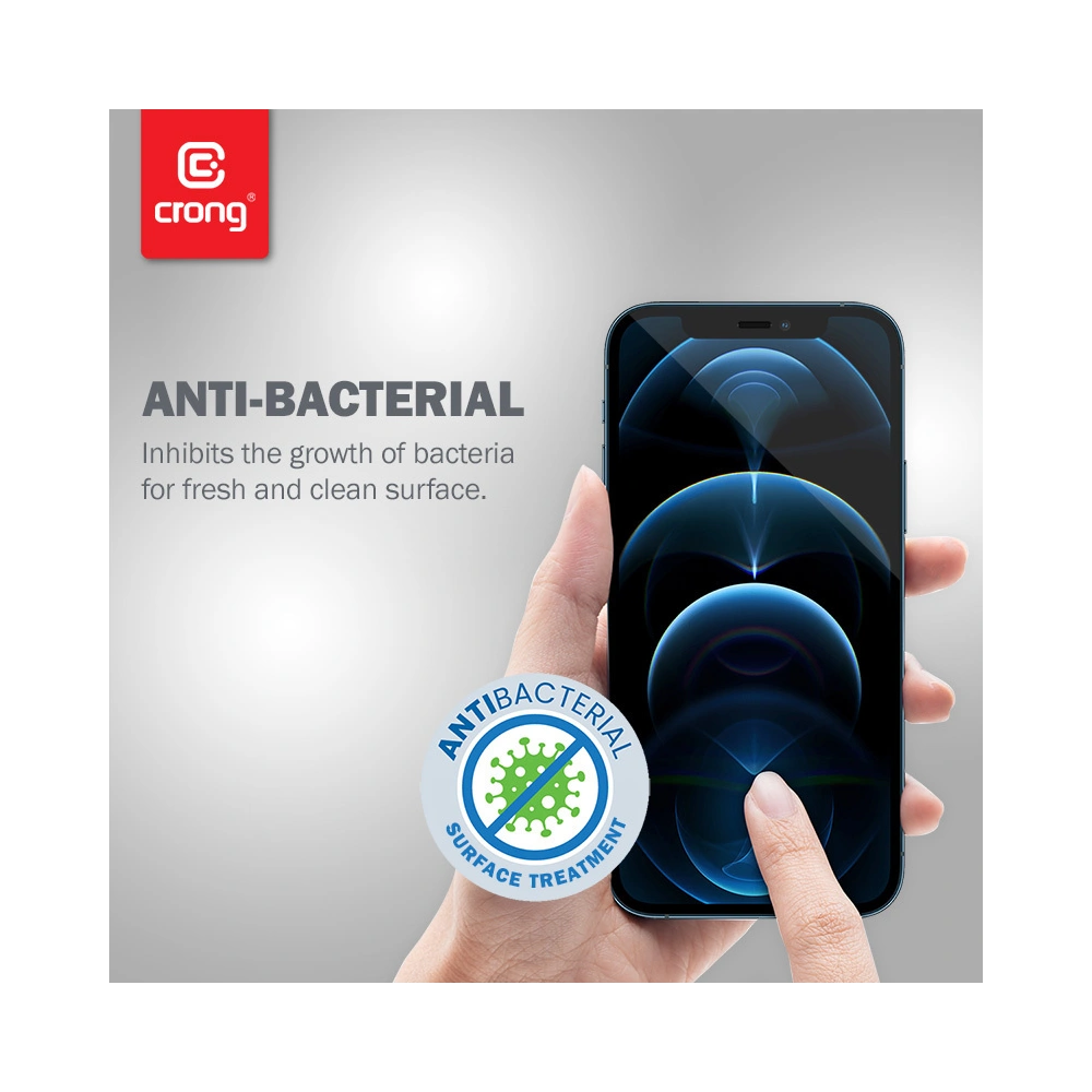 Hurtownia GSM - Gehärtetes Glas Crong Anti-Bakteriell 3D Rüstungs Glas Apple iPhone 12 mini + Installationsrahmen - CRG263 - {ean13} - Hurt