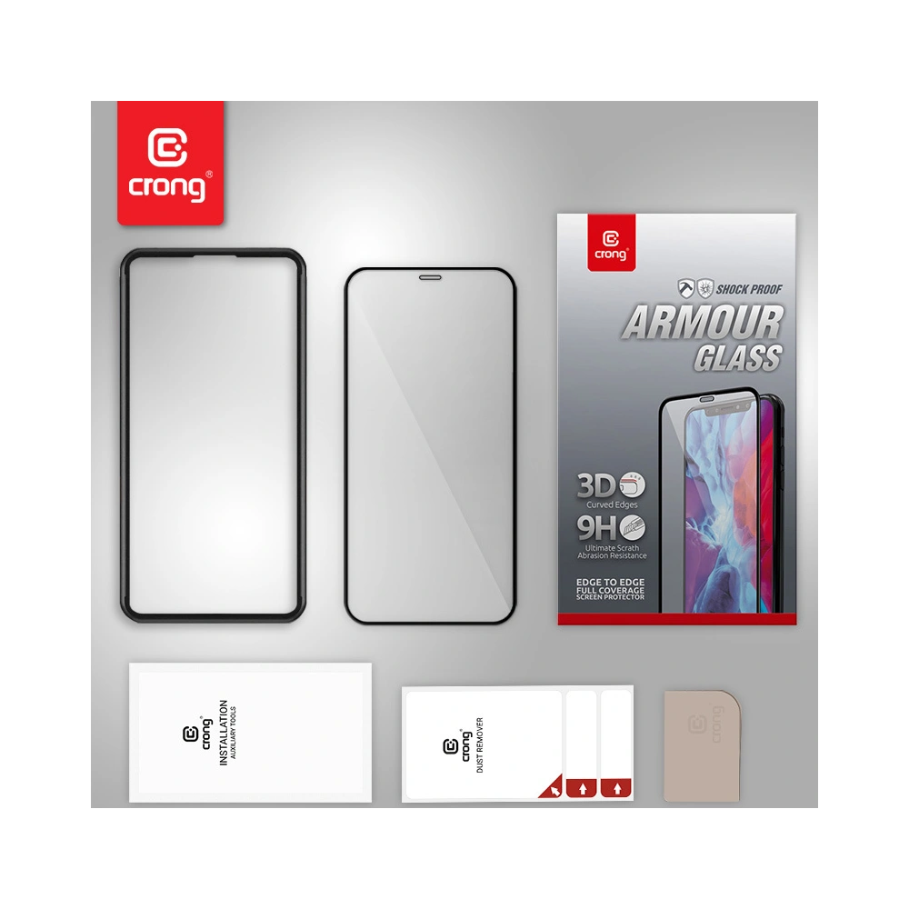 Hurtownia GSM - Gehärtetes Glas Crong Anti-Bakteriell 3D Rüstungs Glas Apple iPhone 12 mini + Installationsrahmen - CRG263 - {ean13} - Hurt