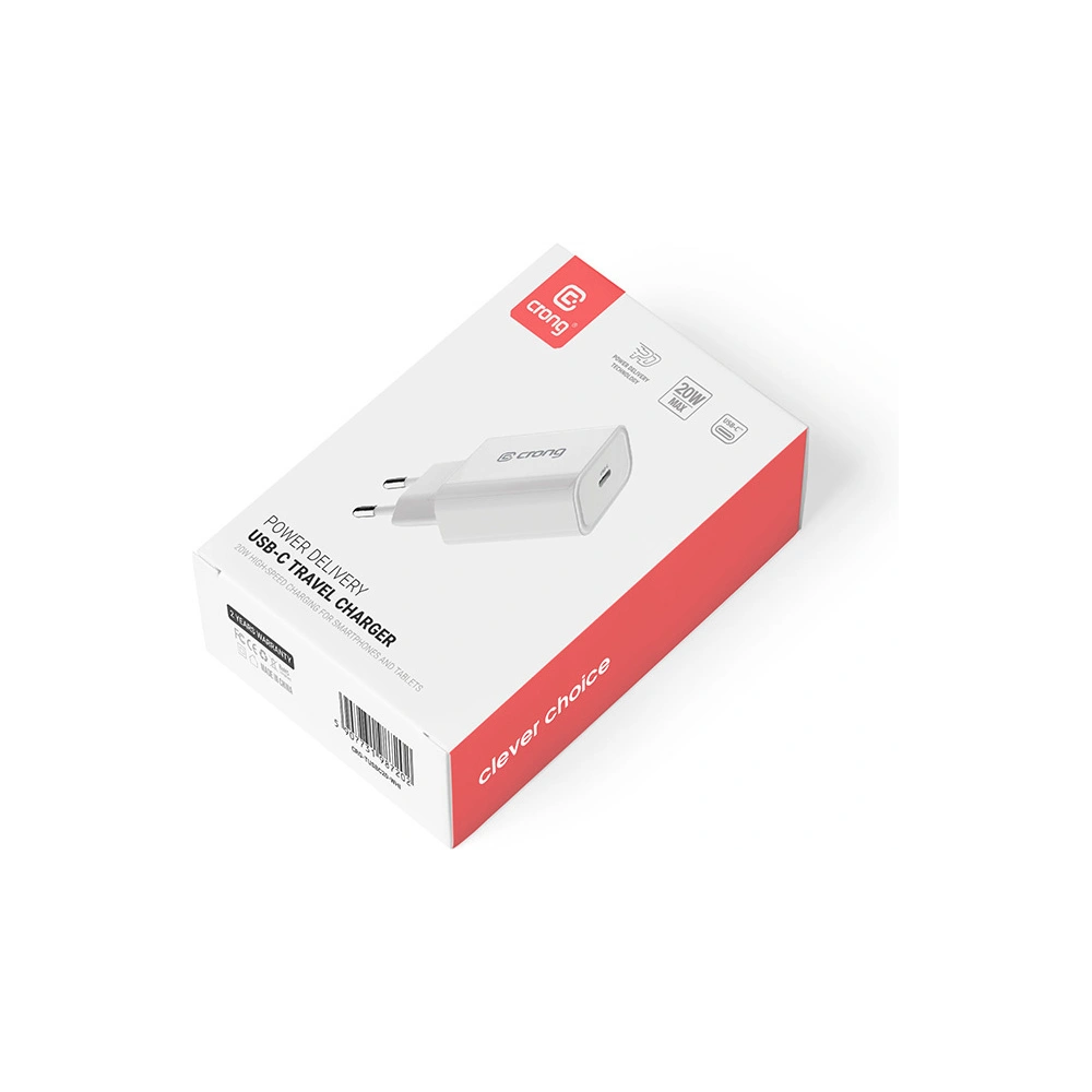 Hurtownia GSM - Ładowarka sieciowa Crong USB-C Travel Charger USB-C Power Delivery 20W (biały) - CRG311 - {ean13} - Hurt