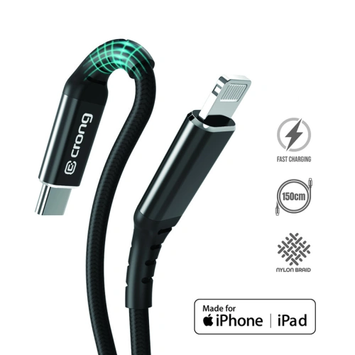 Kabel Crong Armor Link USB-C/Lightning MFi 150cm (czarny)