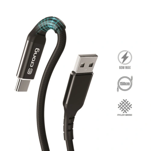 Kabel Crong Armor Link USB-A/USB-C 60W 150cm (czarny)