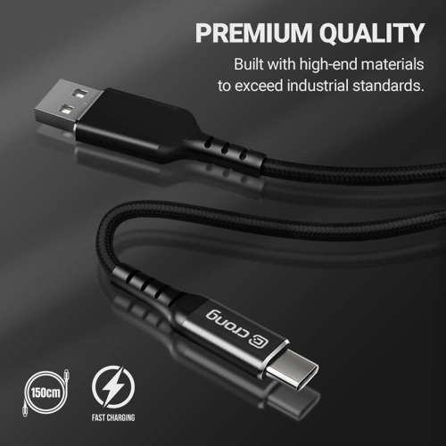 Kabel Crong Armor Link USB-A/USB-C 60W 150cm (czarny)