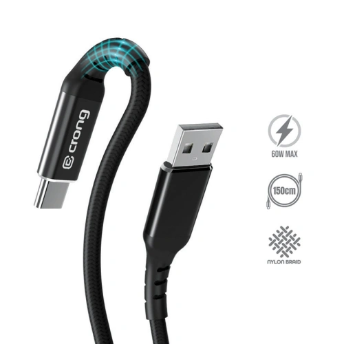 Kabel Crong Armor Link USB-A/USB-C 60W 150cm (czarny)
