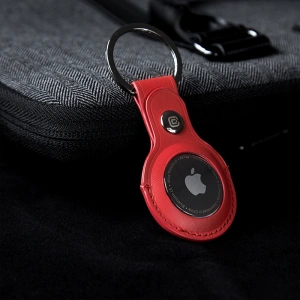 Wholesale Crong Leather Case with Key Ring Apple AirTag (red) - CRG355 - {ean13} - Hurt