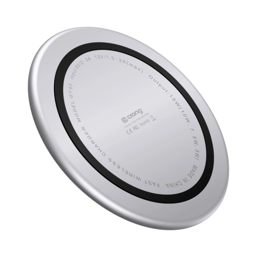 Ładowarka bezprzewodowa Crong PowerSpot Fast Wireless ChargerQi 15W USB-C (Silver White)