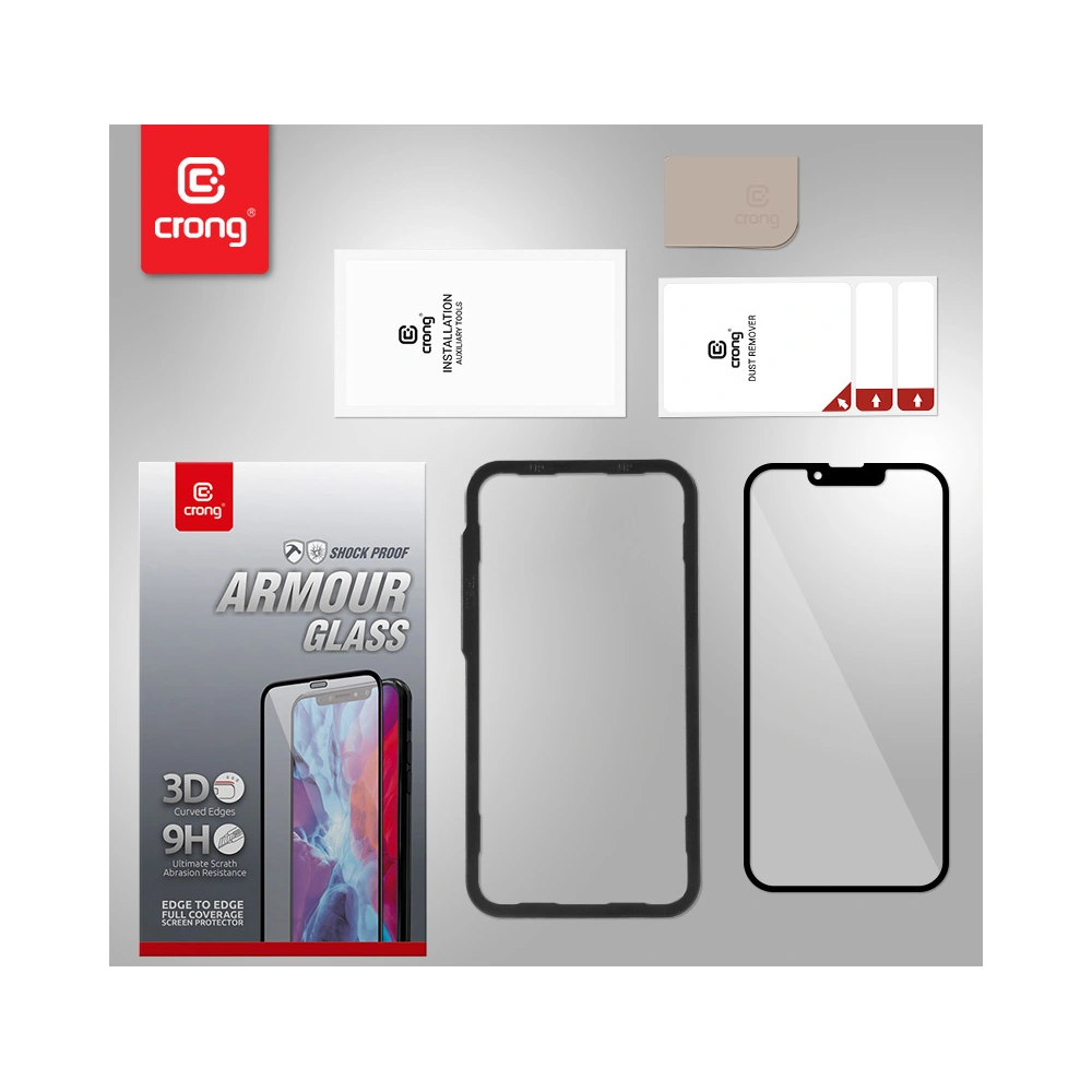 Hurtownia GSM - Gehärtetes Glas Crong Anti-Bakteriell 3D Armor Glass Apple iPhone 13 mini + Installationsrahmen - CRG404 - {ean13} - Hurt