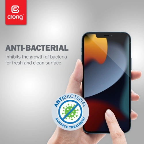 Szkło hartowane Crong Anti-Bacterial 3D Armour Glass Apple iPhone iPhone 14 Plus / 15 Plus + ramka instalacyjna