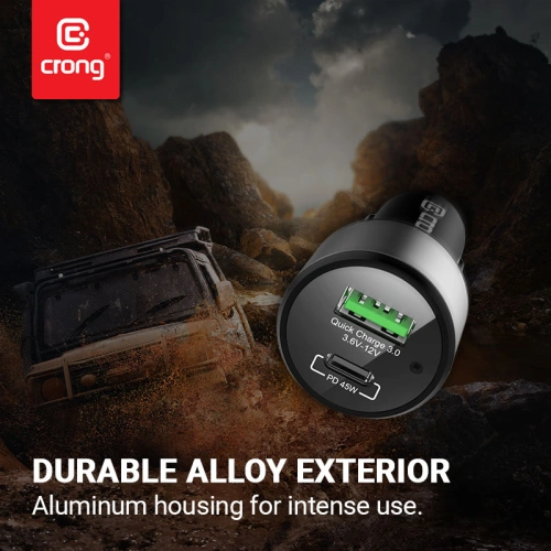 Ładowarka samochodowa Crong Power Car Charger 63W USB-C PD 45W + USB QC 3.0 18W (czarny)
