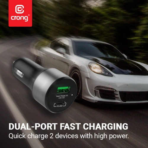 Ładowarka samochodowa Crong Power Car Charger 63W USB-C PD 45W + USB QC 3.0 18W (czarny)
