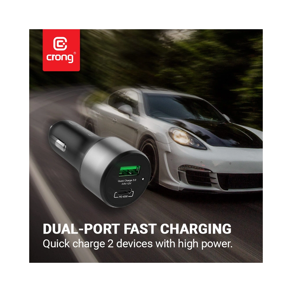 Hurtownia GSM - Autós töltő Crong Power Car Charger 63W USB-C PD 45W + USB QC 3.0 18W (fekete) - CRG430 - {ean13} - Hurt