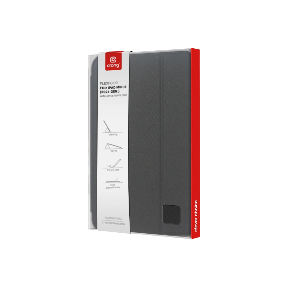 Hurtownia GSM - Etui Crong FlexFolio Apple iPad mini 2021 (6. generációs) / iPad mini 8.3" 2024 7gen Ceruza tartó (fekete) - CRG432 - {ean13} - Hurt