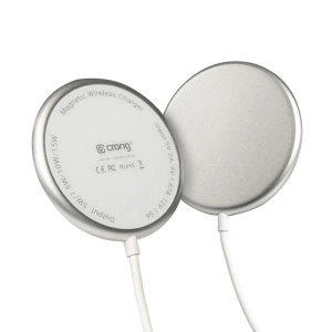 Hurtownia GSM - MagSafe vezeték nélküli töltő Crong MagSpot Wireless Charger 15W (Ezüst Fehér) - CRG542 - {ean13} - Hurt