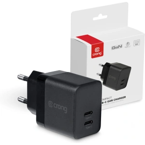 Ładowarka sieciowa Crong Utra Compact GaN 35W PD 3.0 2x USB-C (czarny)
