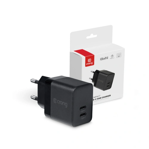Ładowarka sieciowa Crong Utra Compact GaN 35W PD 3.0 2x USB-C (czarny)
