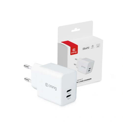 Ładowarka sieciowa Crong Utra Compact GaN 35W PD 3.0 2x USB-C (biały)