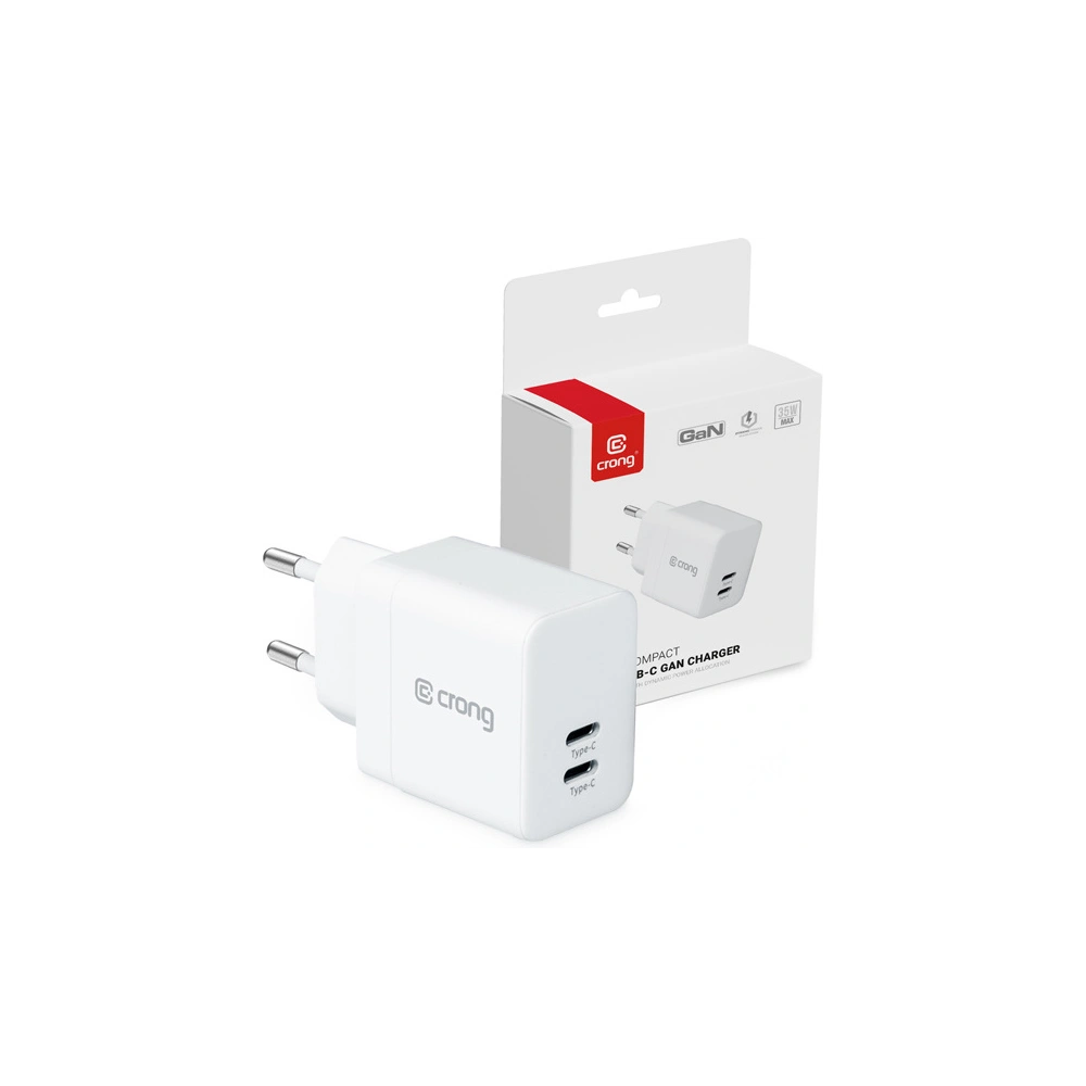 Hurtownia GSM - Hálózati töltő Crong Ultra Compact GaN 35W PD 3.0 2x USB-C (fehér) - CRG559 - {ean13} - Hurt