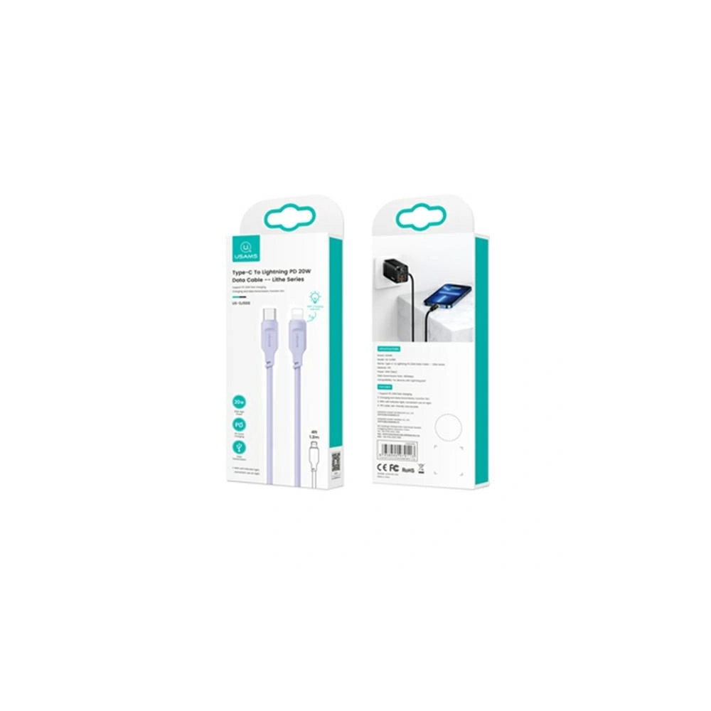 Hurtownia GSM - USAMS Lithe Series USB-C/Lightning PD Gyors Töltő Kábel 1,2m 20W lila/purple (US-SJ566) - USA842 - {ean13} - Hurt